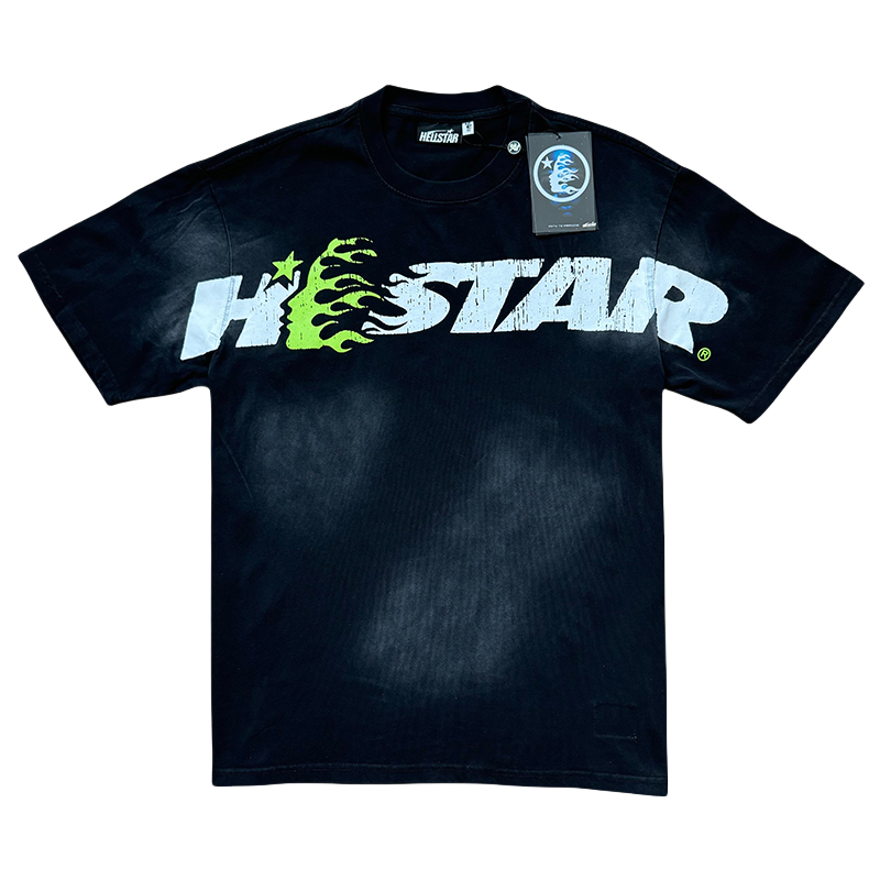 28310477 Green Side Face Printed Washed Version Tee & Shorts Set