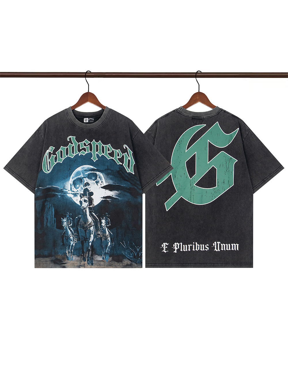 1:1 quality version White Horse Rider Under the Dark of the Moon Printed Washed Version Tee