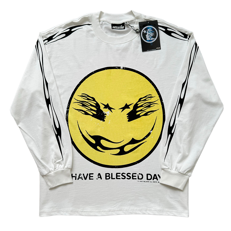 28367301 Logo Smiley Face & Crying Face Printed Long-Sleeved T-Shirt 2 colors