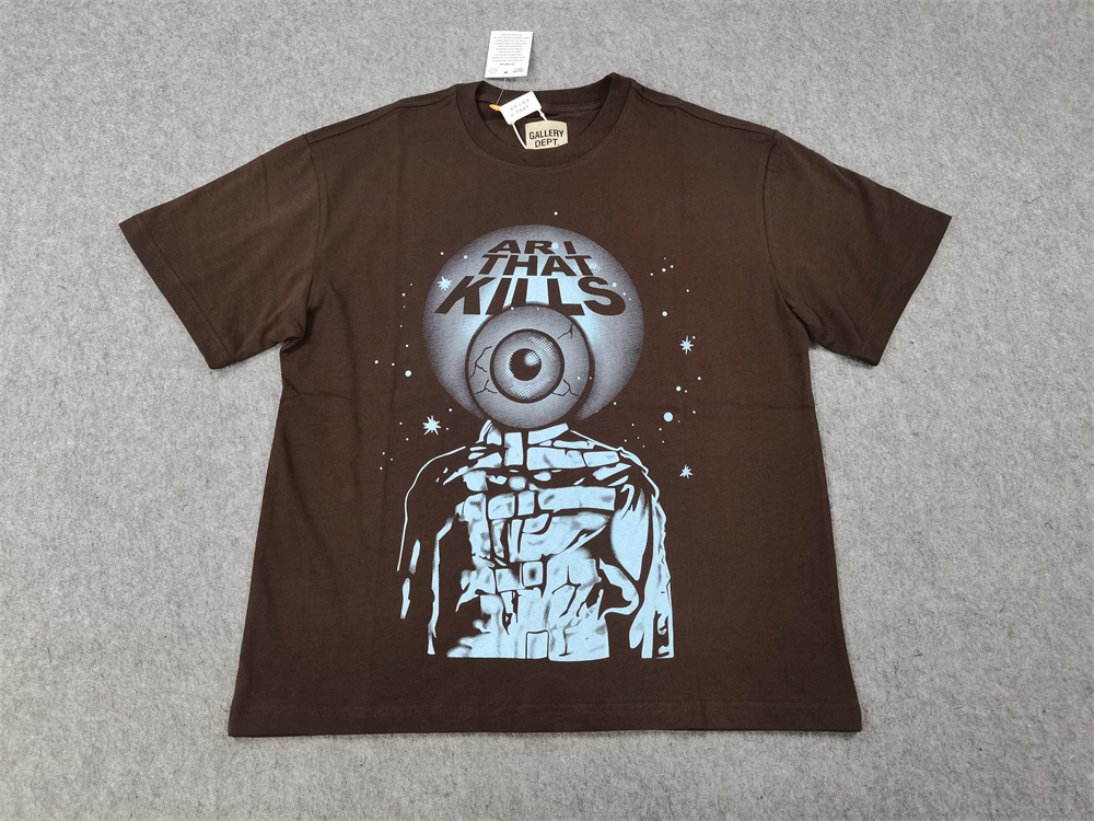 [buy more save more]  Eyeball made vintage print casual tee black curry