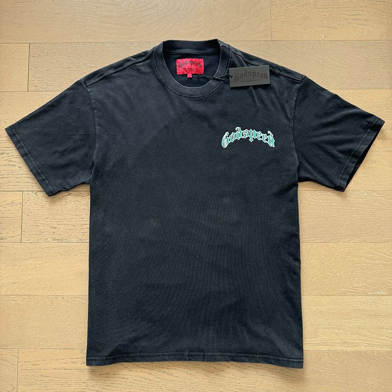 1:1 quality version Masked Skull Green Letter Print Washed Version Tee