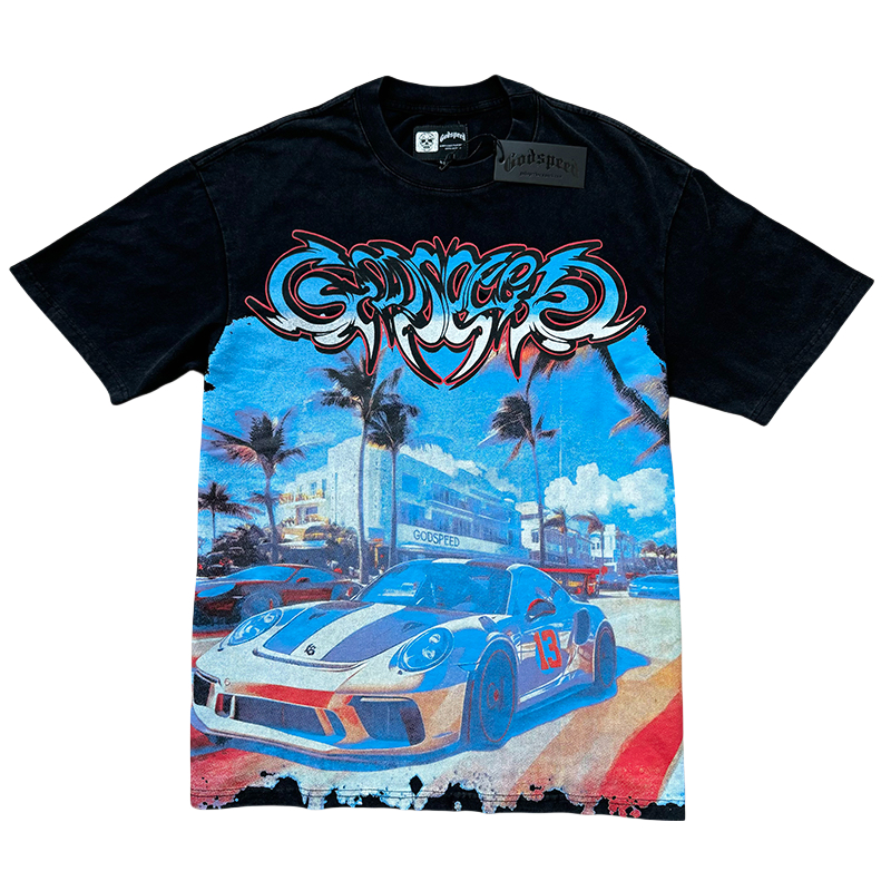28088376 Sports Car Street Scene Printed Washed Version Tee 2 colors
