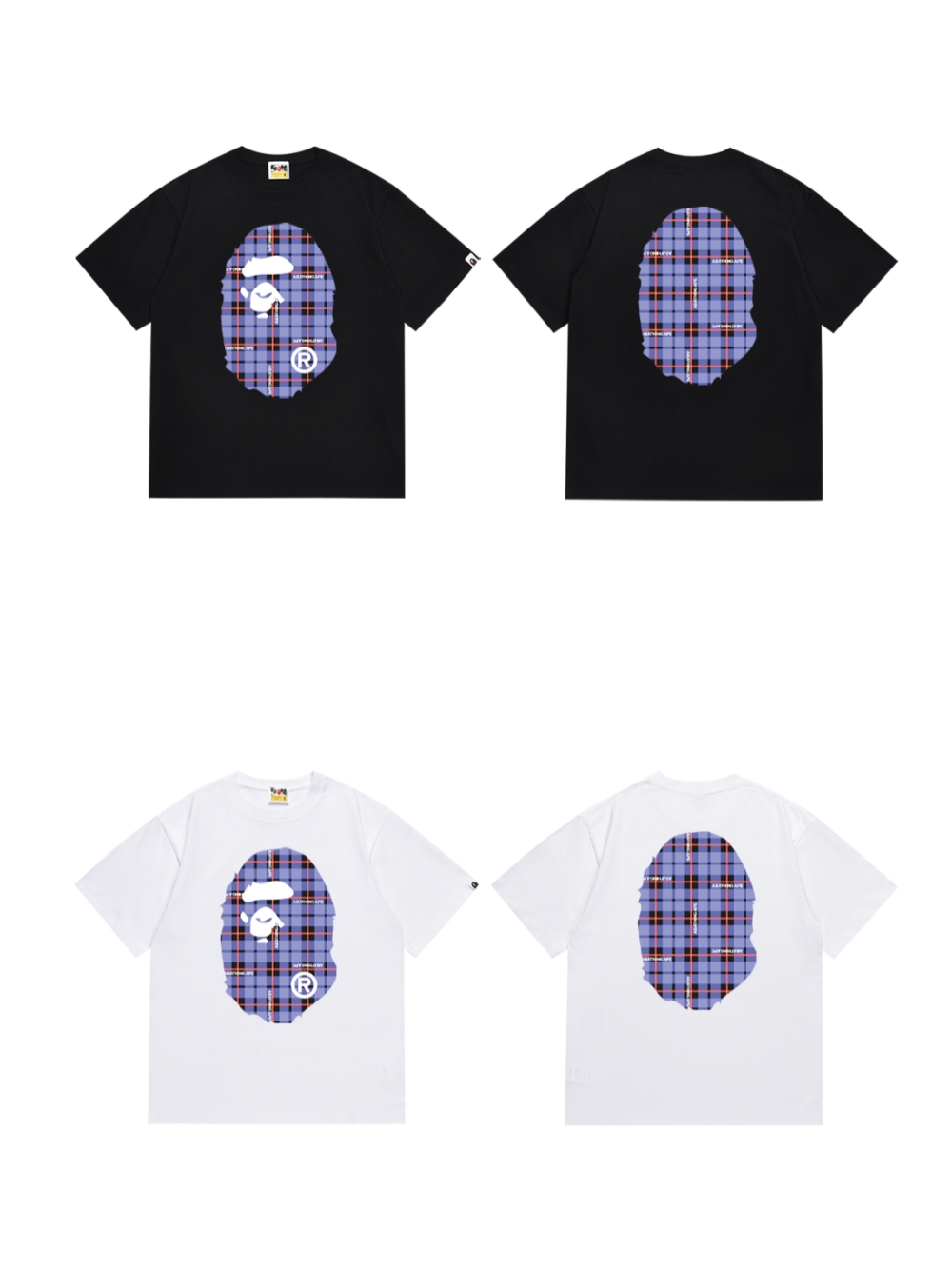Double-sided black blue red large plaid letter printing Tee 2 colors