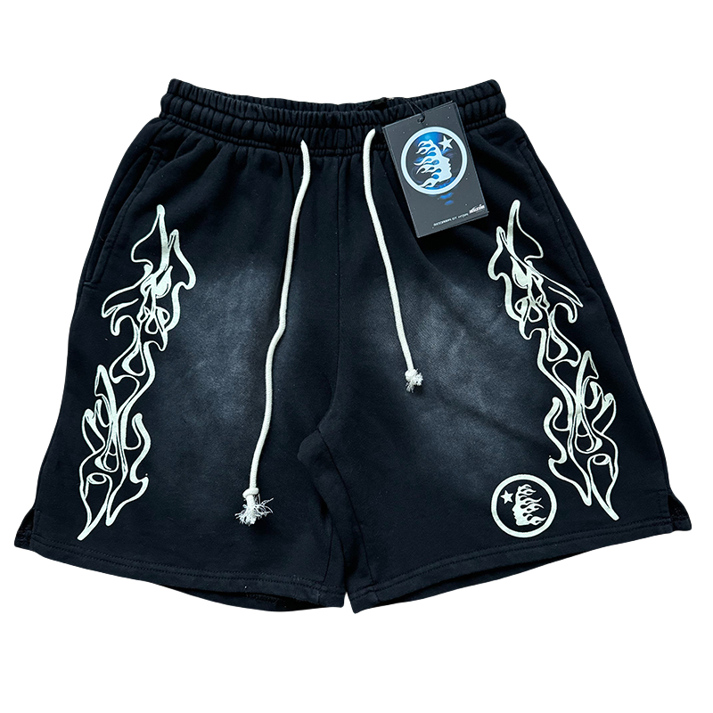 28030658 Flame Letter Print Washed Version Tee & Shorts Set