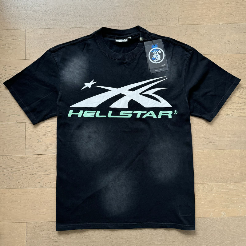 White Green Logo Washed Black Tee