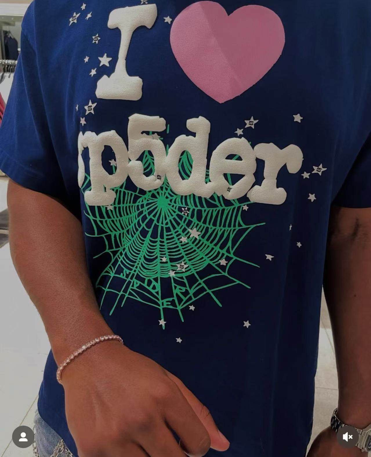 1:1 quality version 27983487 Green Spider Web Heart Print Tee