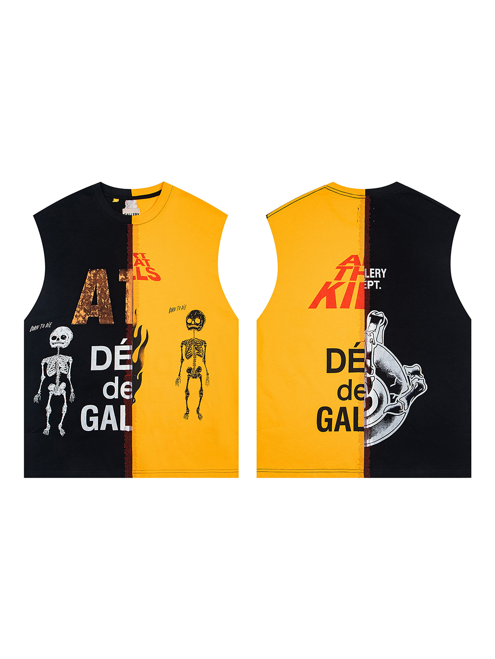 Two Color Skull Print Patchwork Vest