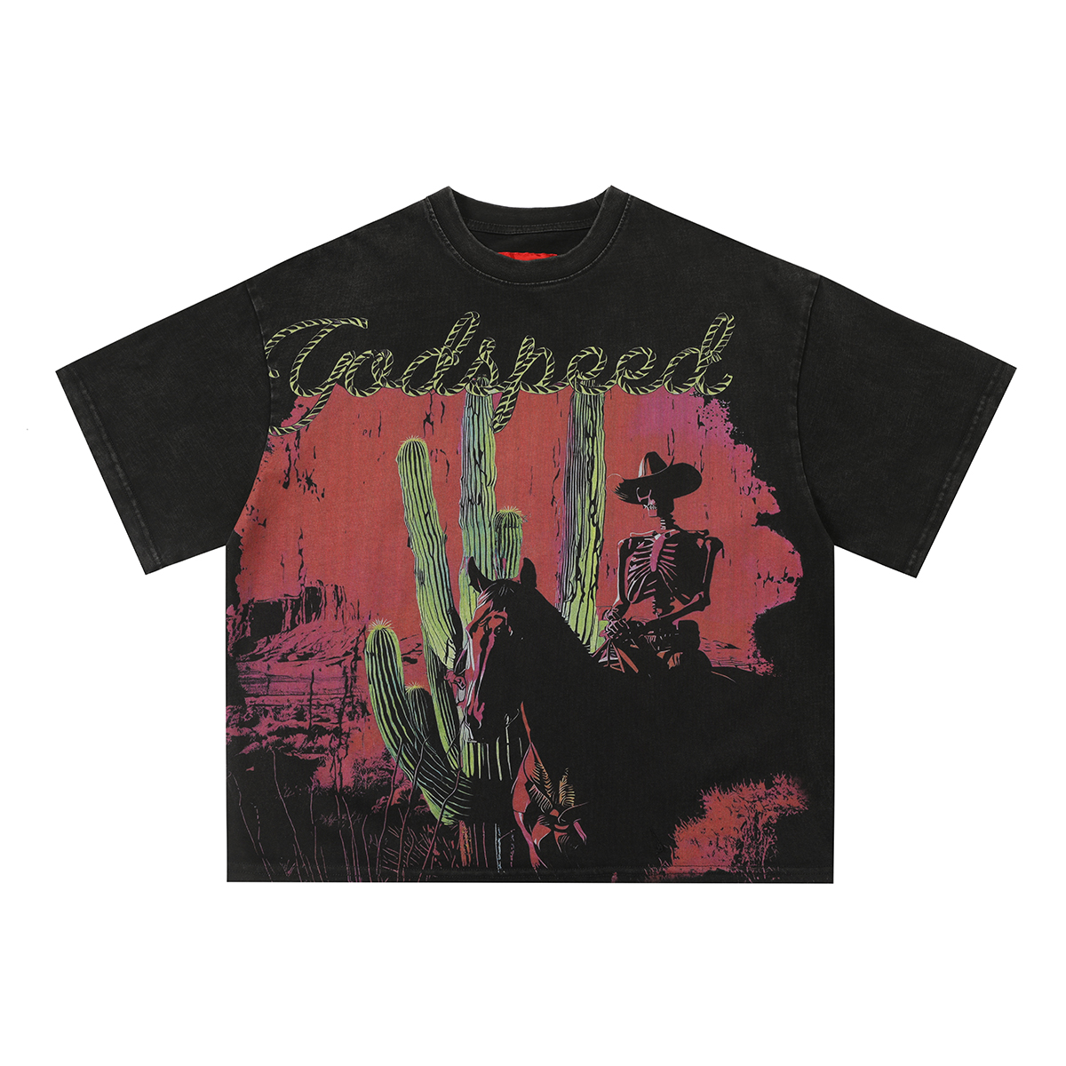 Western Skull Cowboy Cactus Logo Print Tee
