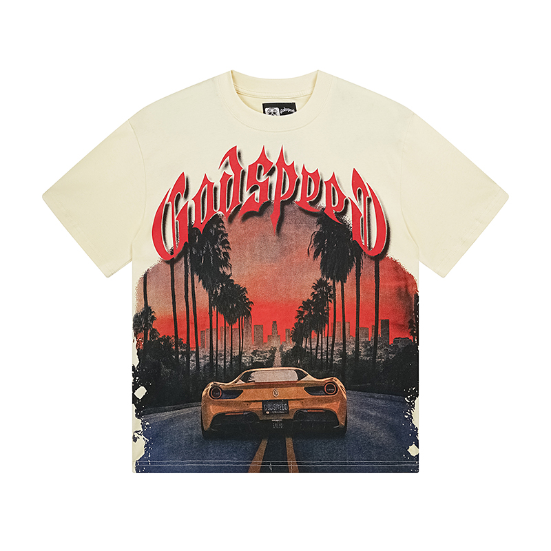 28326463 Luxury Car Sunset Street Scene Printed Washed Version Tee 2 colors