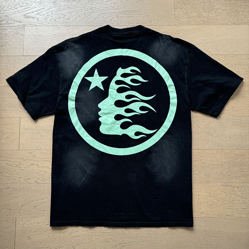 White Green Logo Washed Black Tee