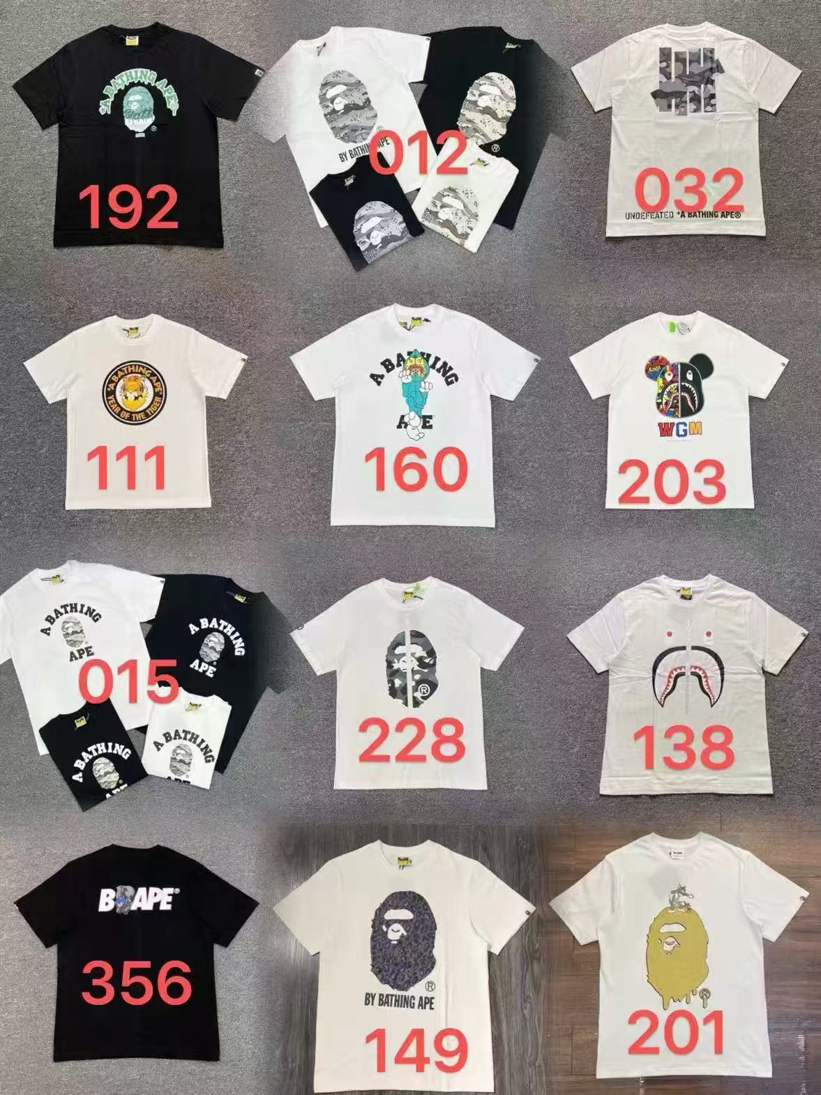 1:1 quality version 28303836 Camouflage Shark Round Badge Ape Head Print Tee 24 styles