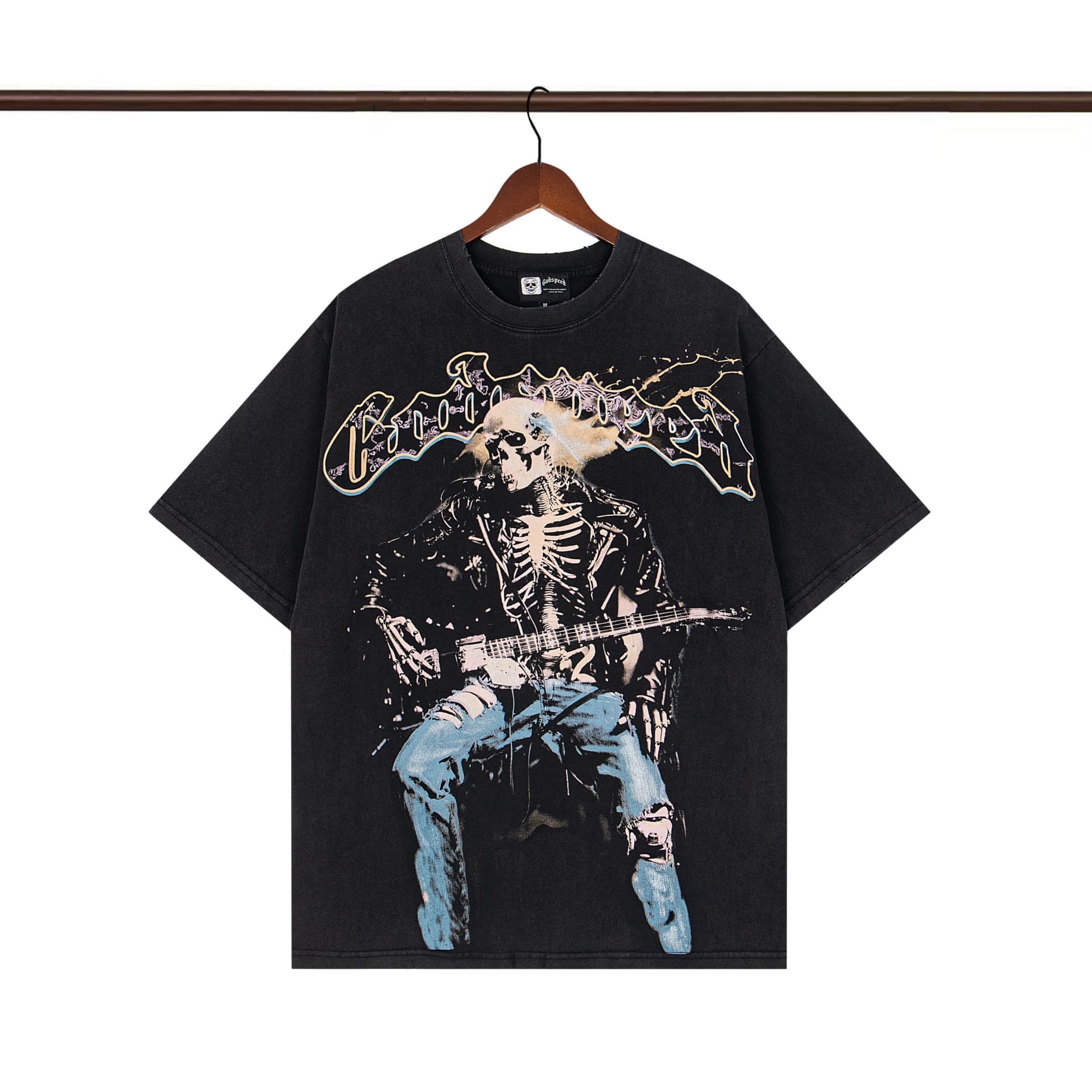 1:1 quality version Band of Skulls Back Stereo Mismatch Large Logo Washed Version Tee