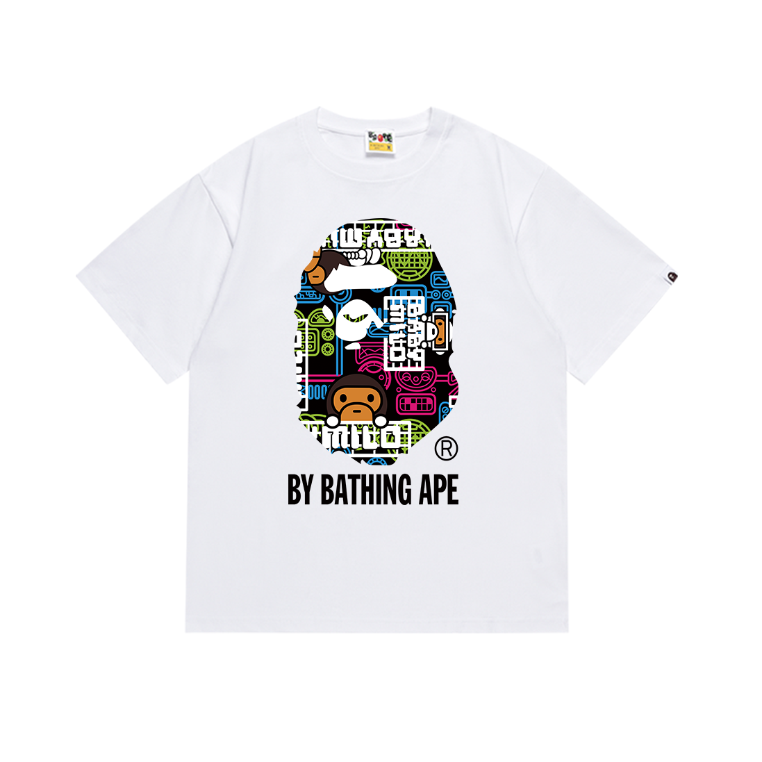 Colorful Cartoon Pattern Monkey Ape Head Letter Printed Tee 2 colors