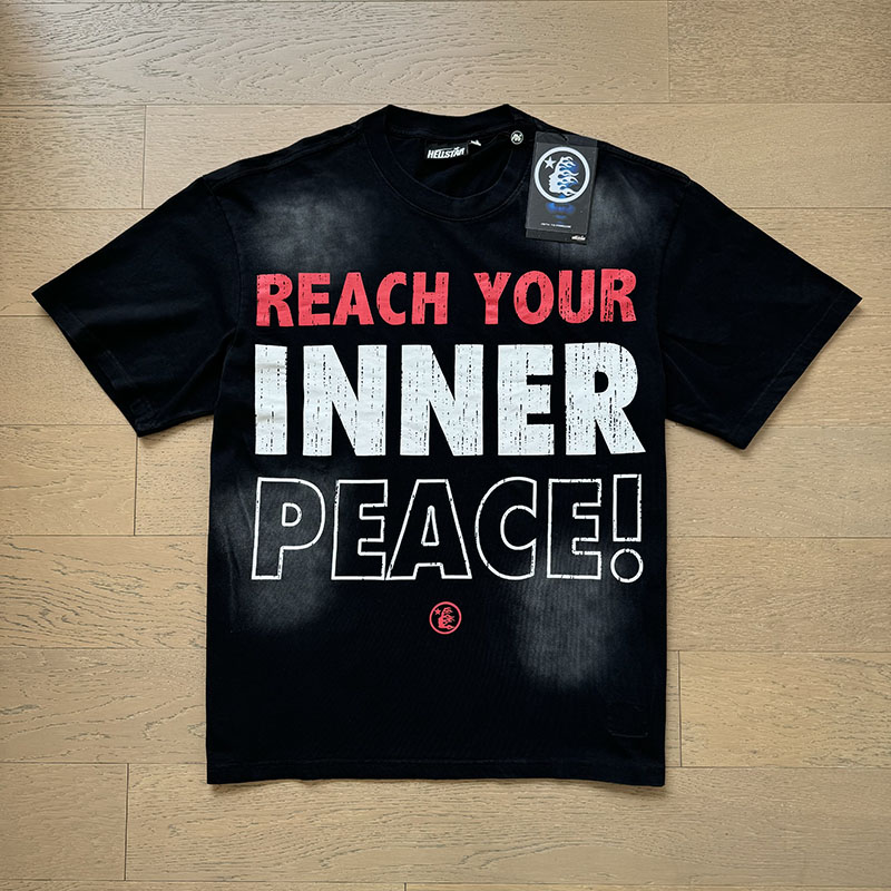 Red and white slogan logo print washed black Tee