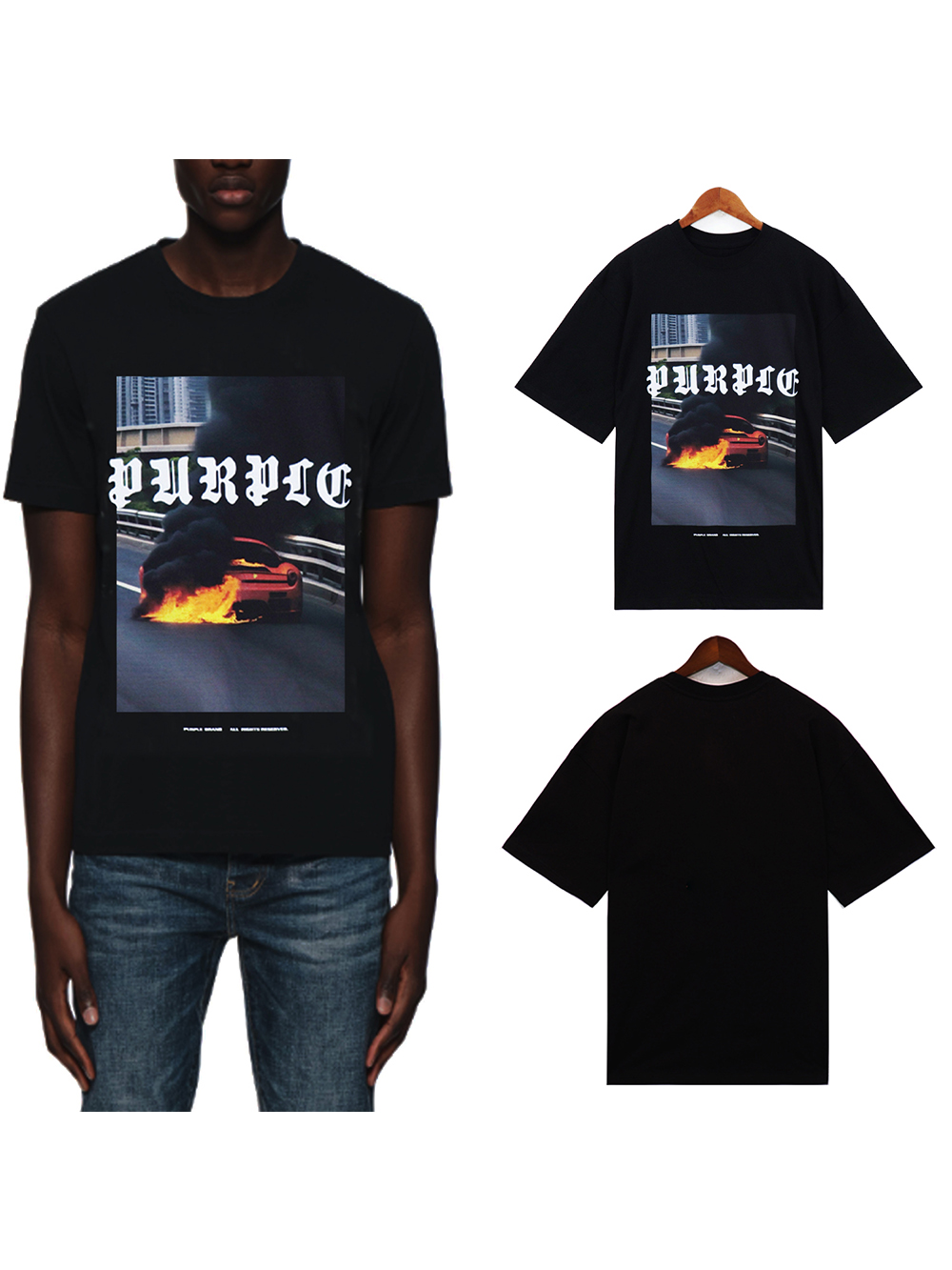 Burning Sports Car Print tee