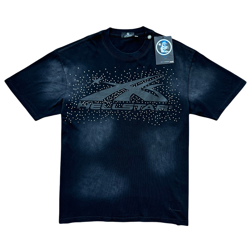 28313119 Rhinestone Black Logo Print Washed Version Tee
