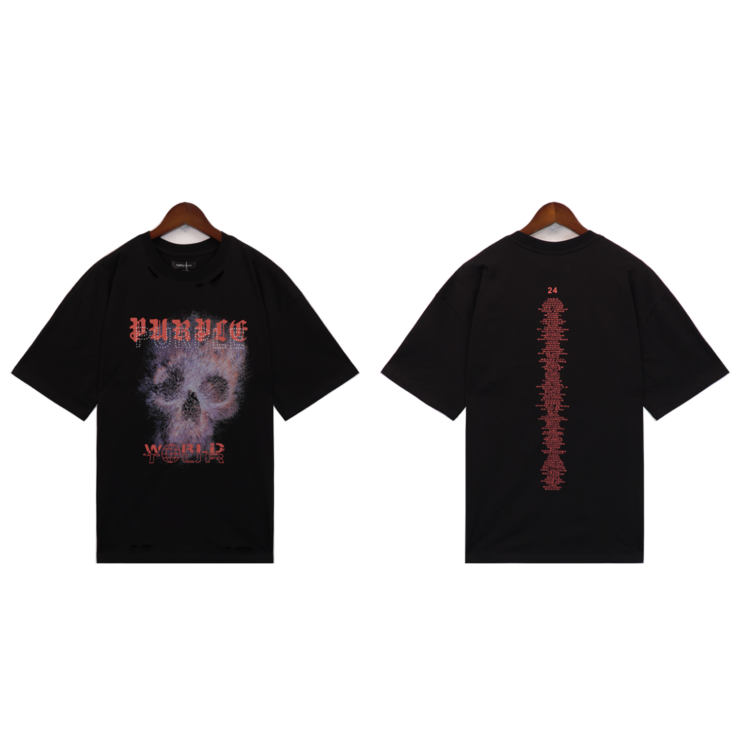 Large Skull Letter Print Torn tee 2 colors