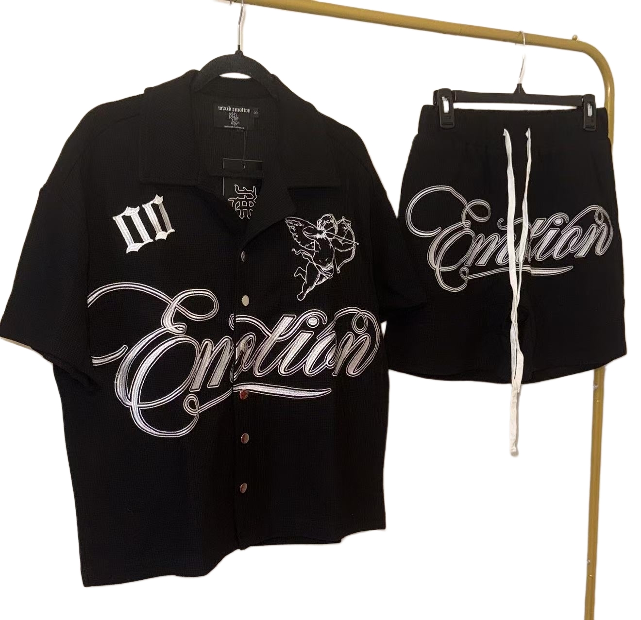 28206908 Embroidered Logo Waffle Shirt & Shorts Set