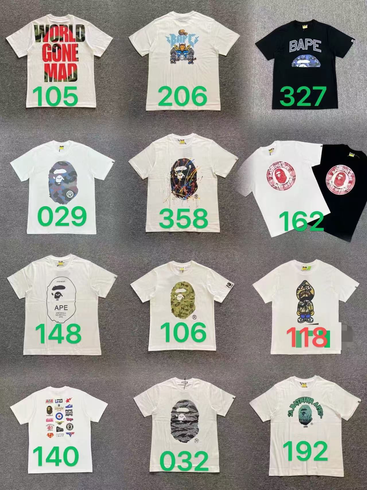 1:1 quality version 28303836 Camouflage Shark Round Badge Ape Head Print Tee 24 styles