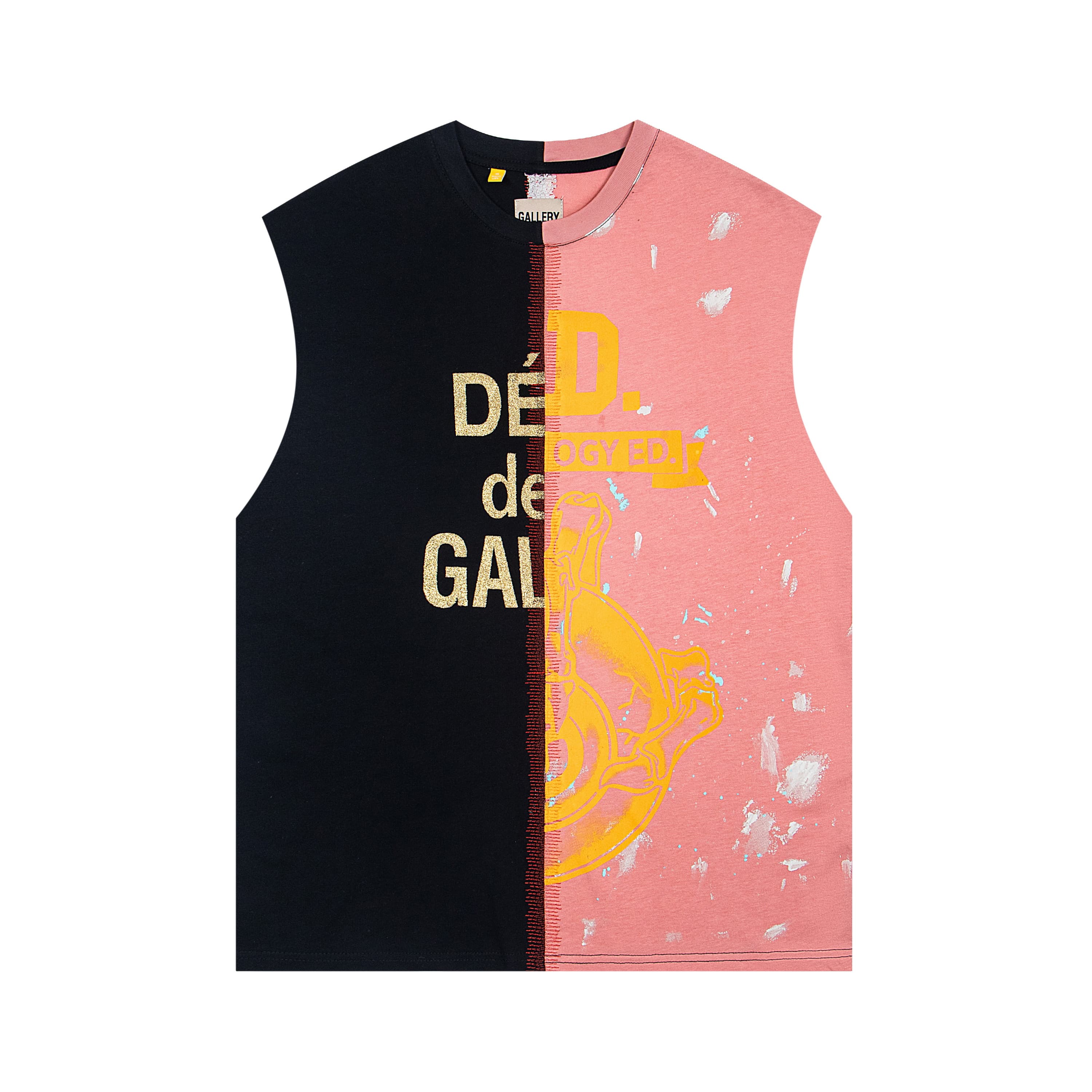 Black and Pink Colorblocking Ink Patchwork Vest