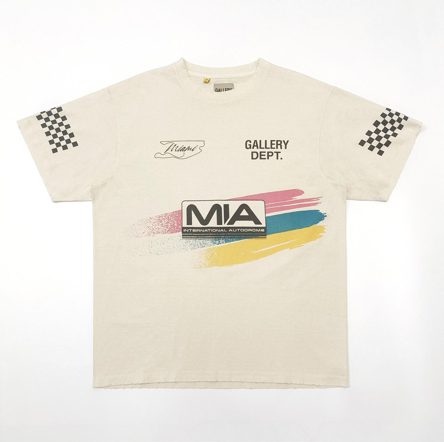 1:1 quality version MIA Racing Flag Plaid Tricolour Stripe Foiled Letter Print Tee