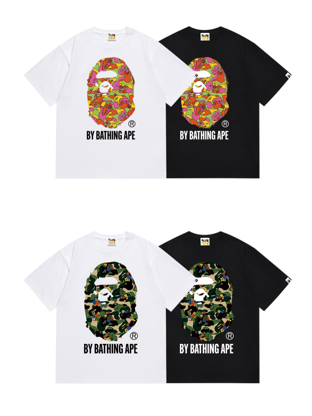 Camouflage Small Floral Pattern Large Ape Head Tee 4 colors