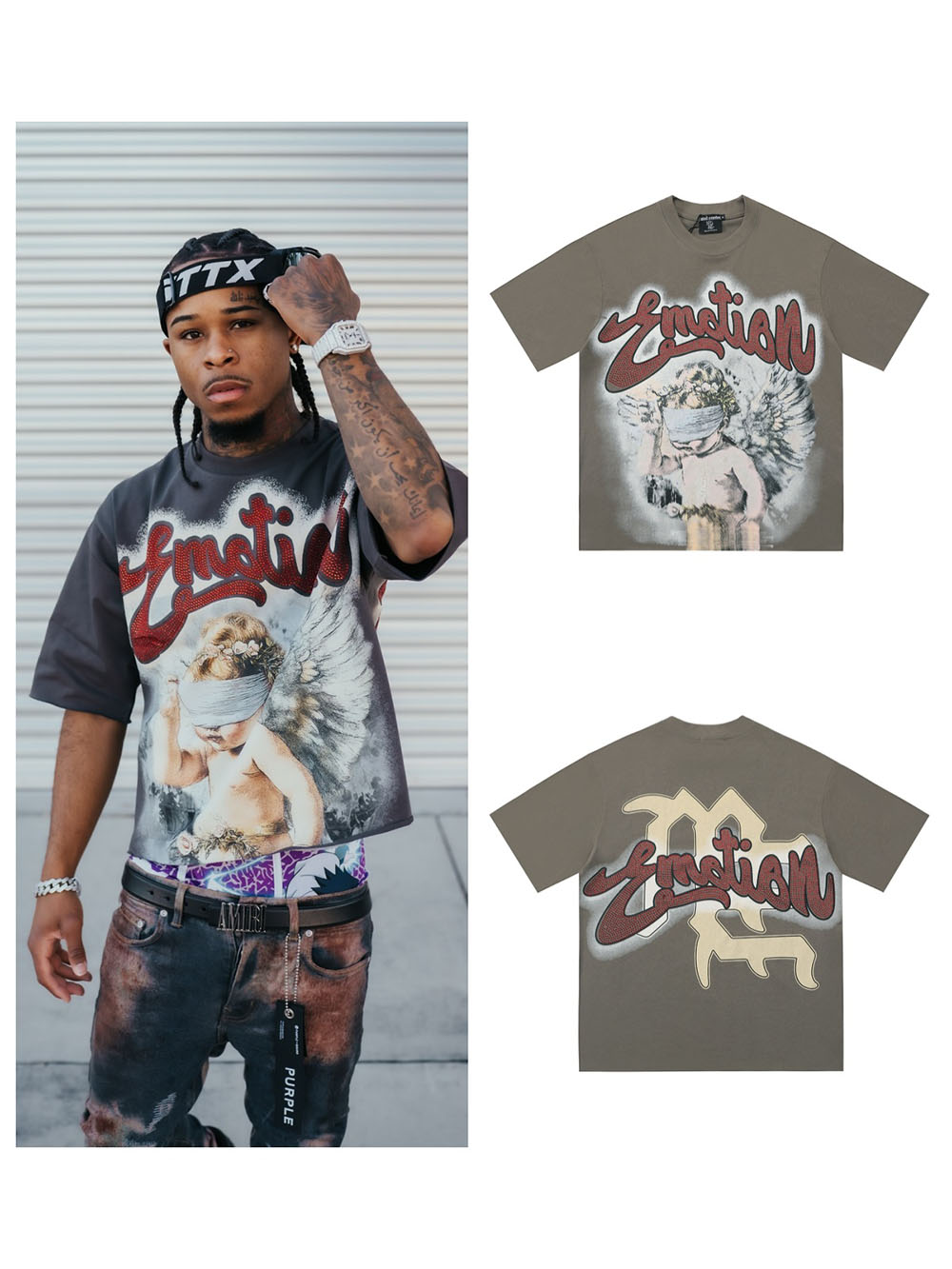 [buy more save more] 28222837 Red Diamond Letter Masked Angel Print Tee