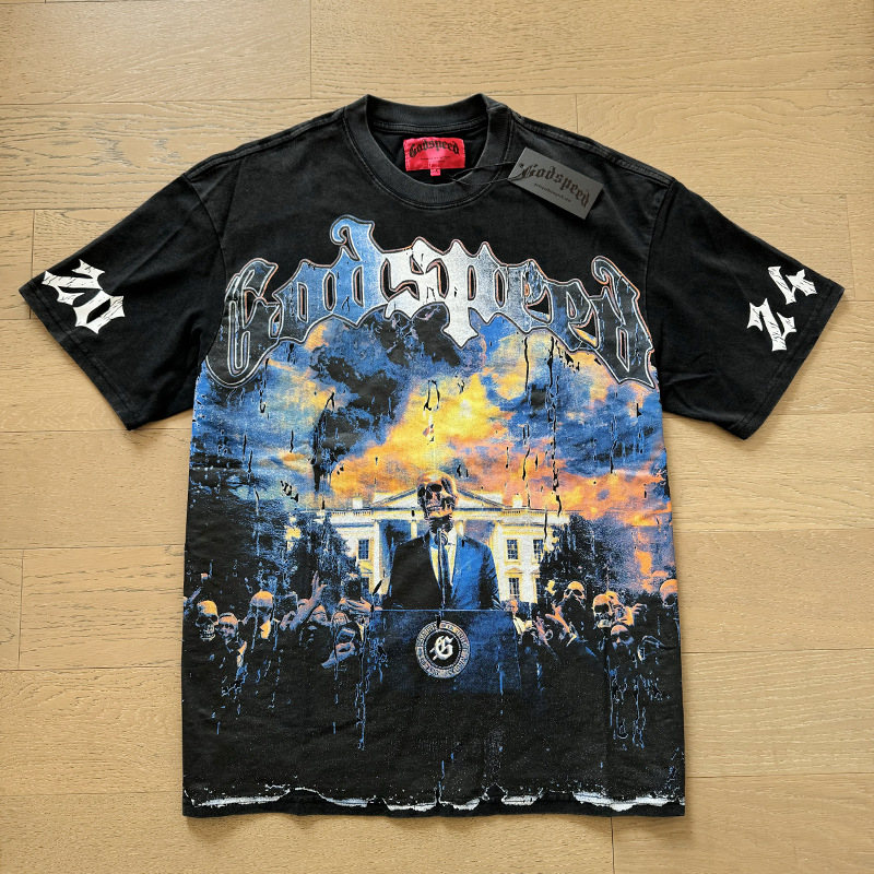 1:1 quality version Skeleton Speech Live Printed Washed Version Tee 2 colors