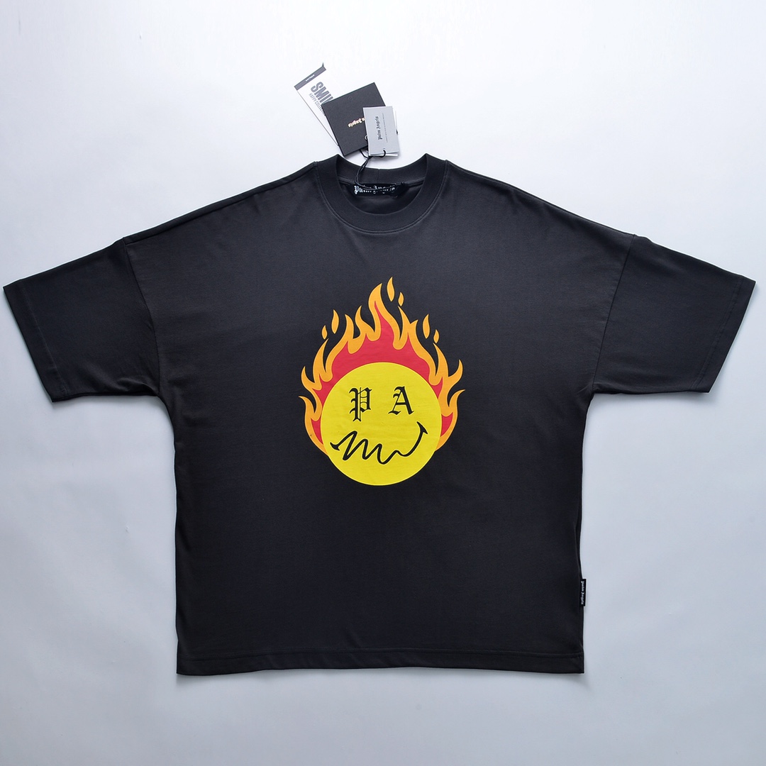 Flame Big Smiley Back Gothic Letter Print Tee 2 colors
