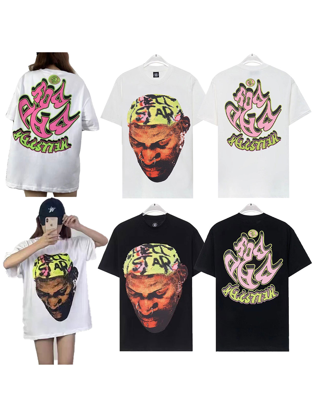 Rodman Head Back Creative Letter Graffiti Tee 2 colors