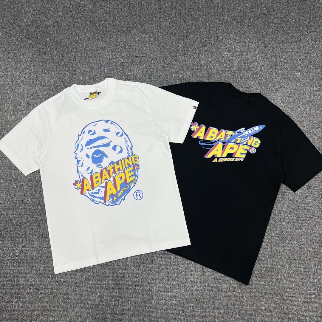 Moon Ape Head Rocket Alphabet Comic Book Style Print tee 2 colors
