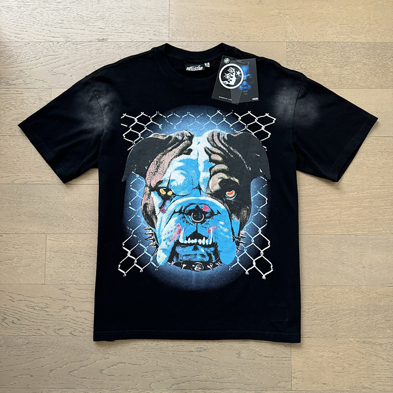 [buy more save more]Washed Version Dog Head Barbed Wire Letter Print tee