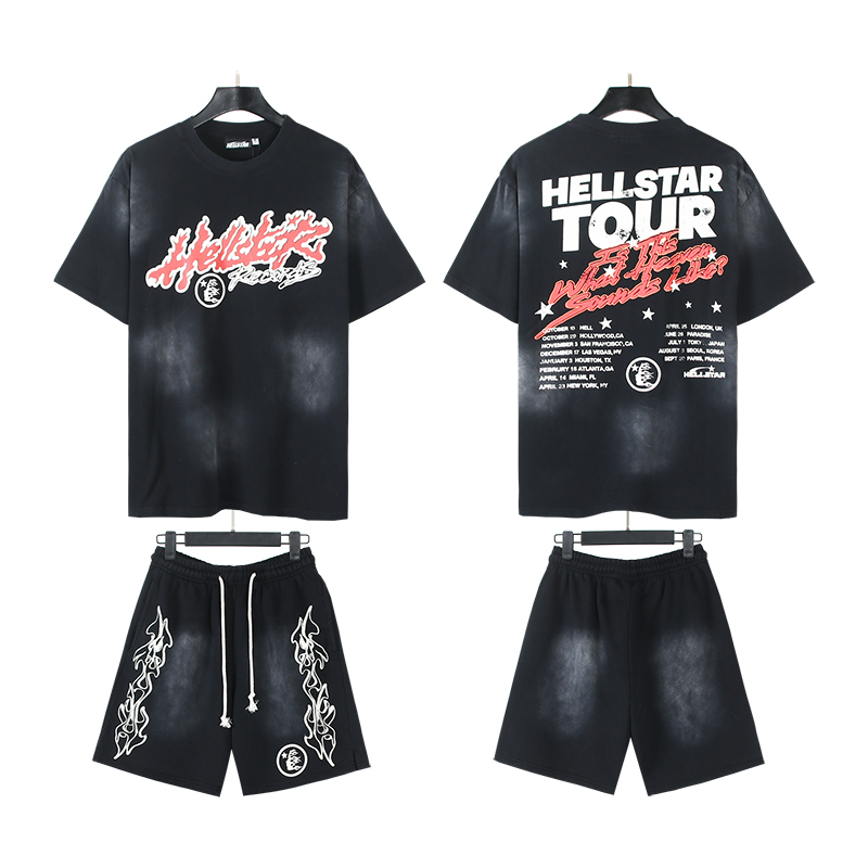 28030658 Flame Letter Print Washed Version Tee & Shorts Set