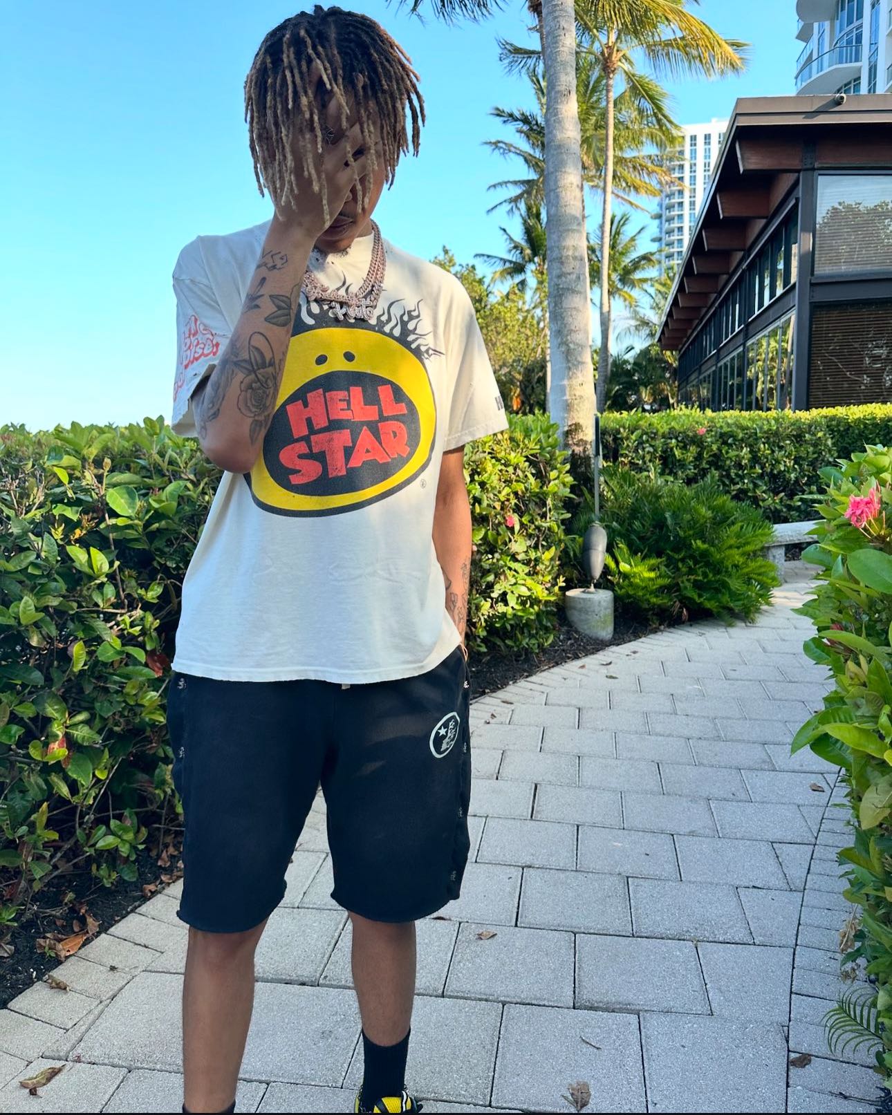 1:1 quality version Large size smiley face back graffiti print Tee