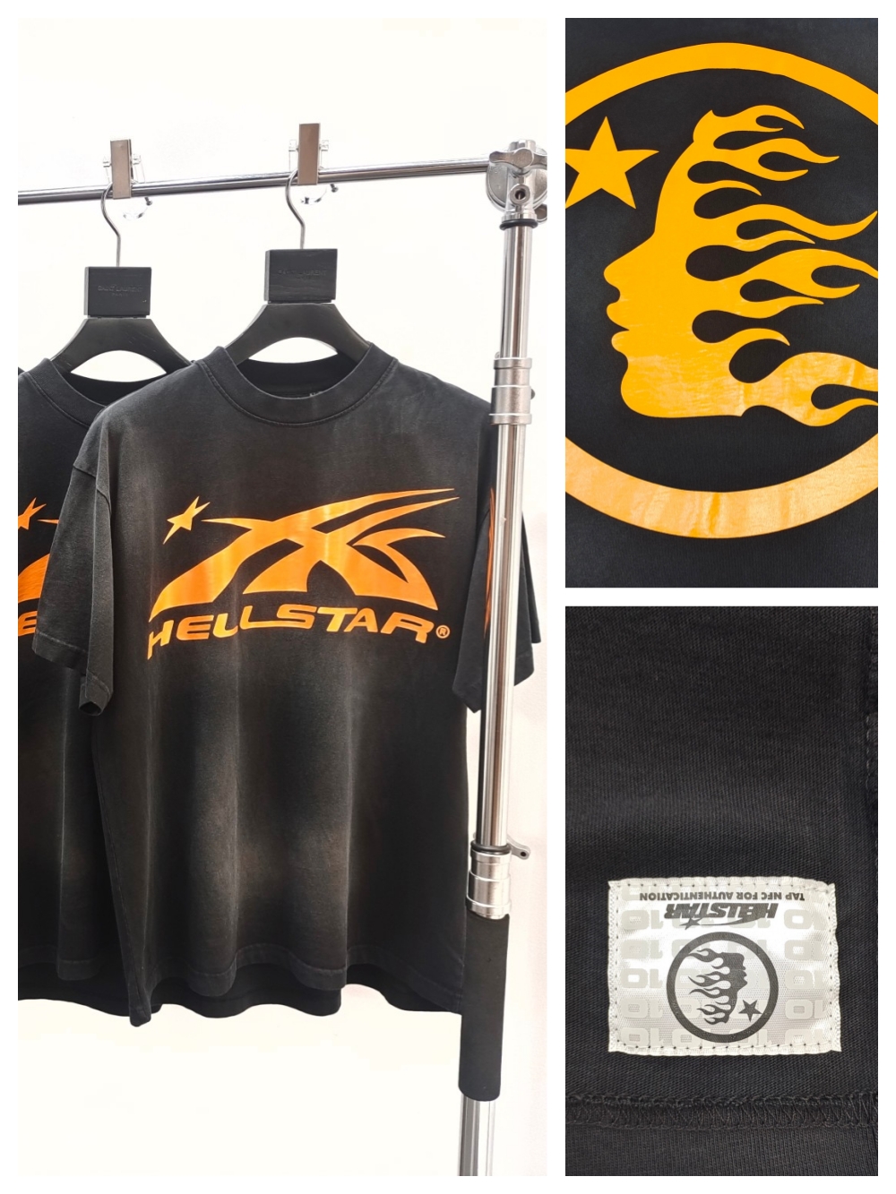 1:1 quality version Front and back full orange washed black tee with NFC tag