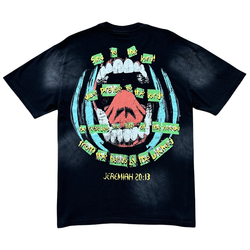 28118021 Worship Letter Teeth Tongue Print Washed Version Tee