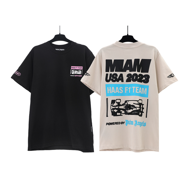 Front Simple Back Racing Print Short Sleeve Tee 2 colors