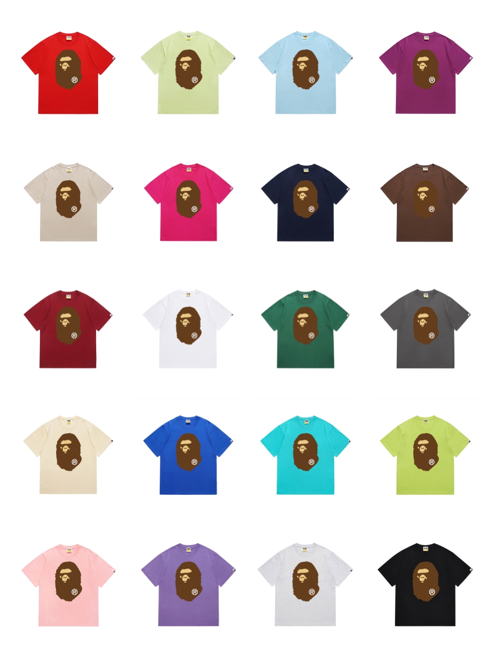 [buy more save more] Classic front and back big ape head print Tee 20 colors