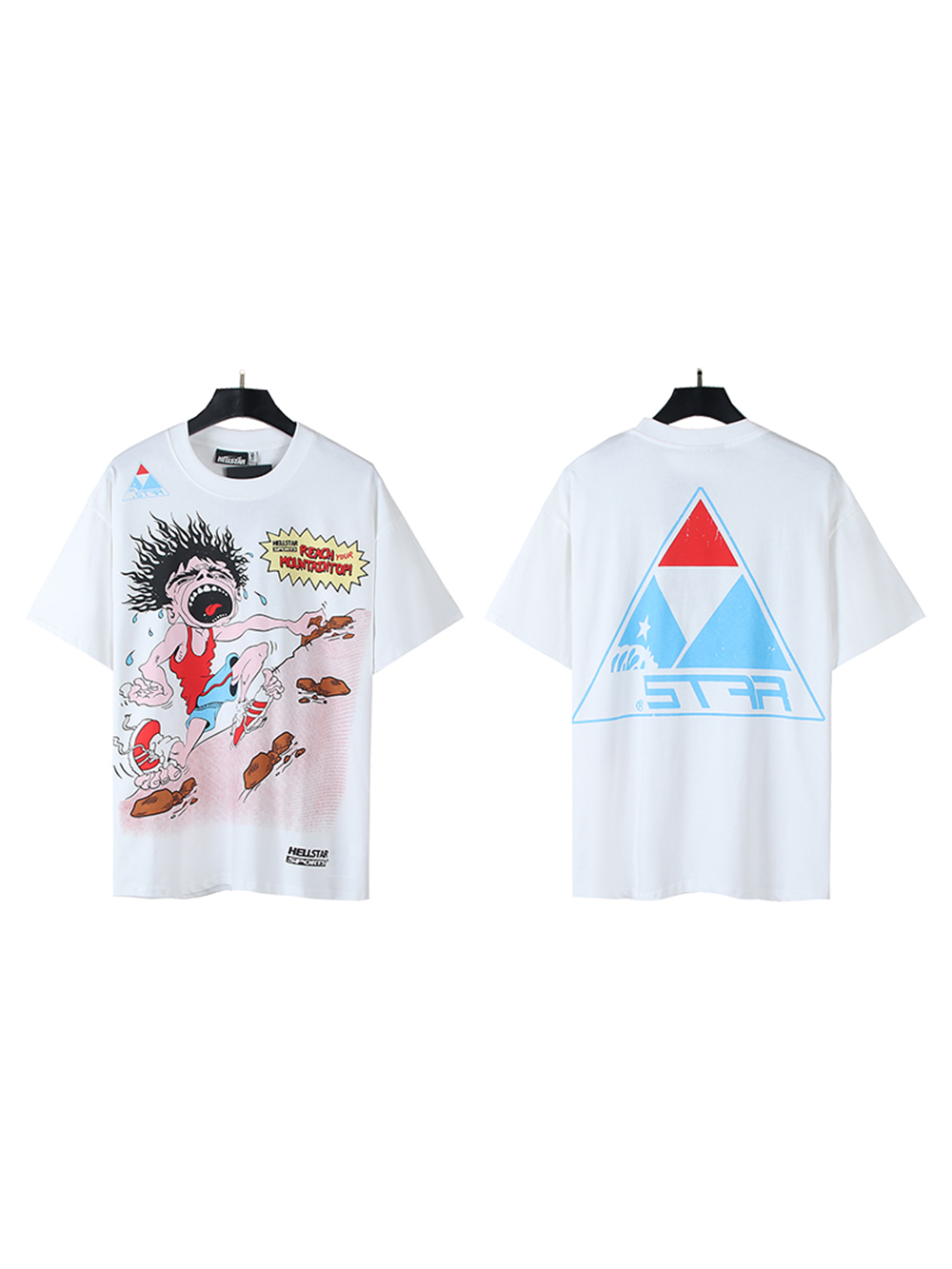 28222190 Screaming Boy Climbing Mountain Top Print Tee