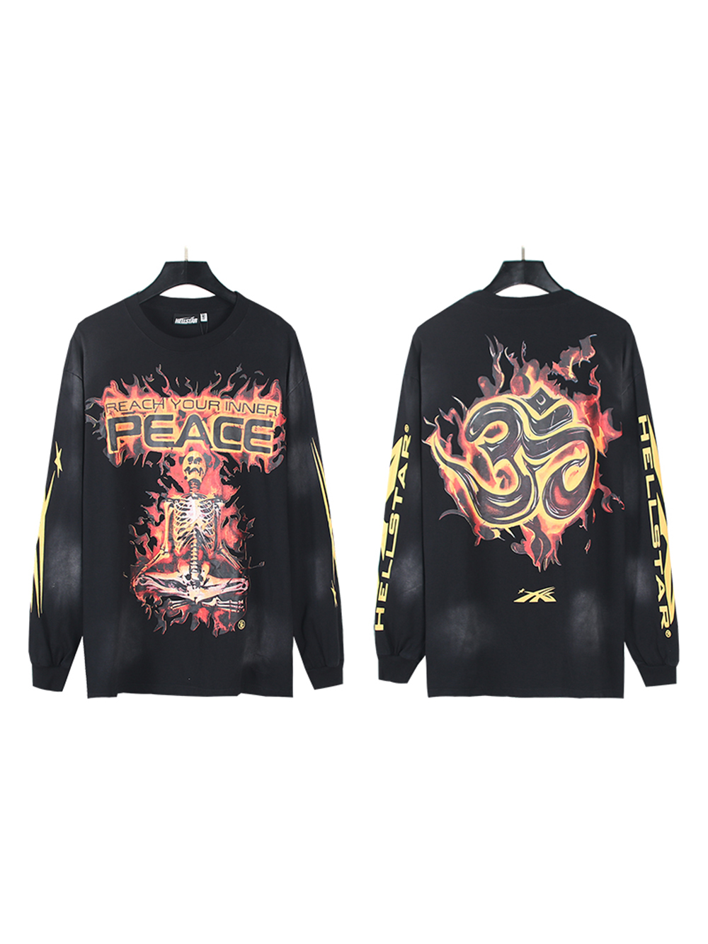 Flame Letter Skull Print Long Sleeve Tee