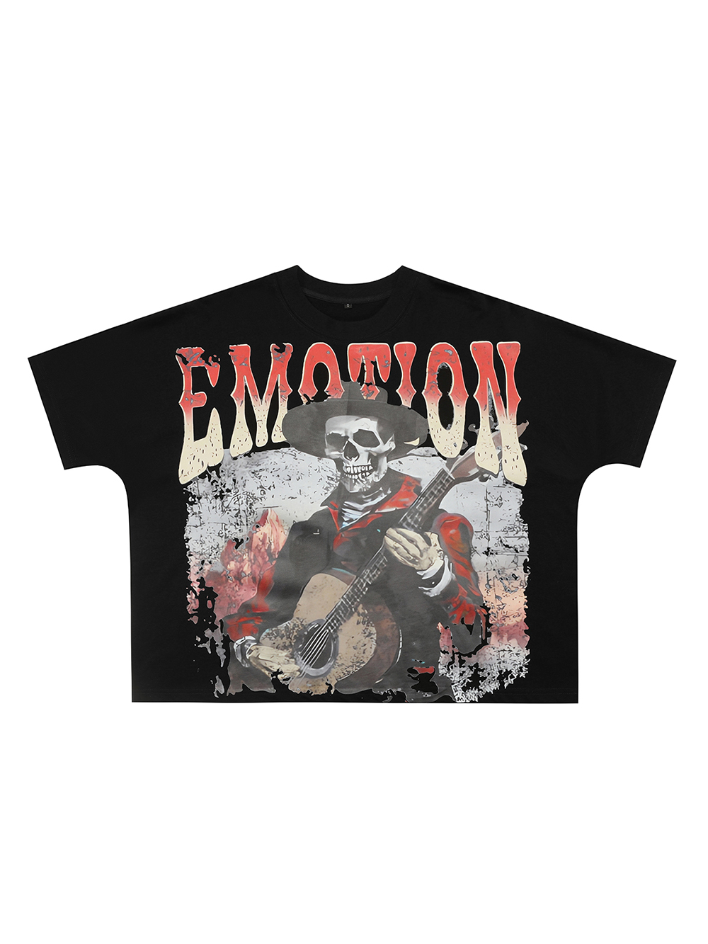 28216346 Mottled Gradient Letter Skull Playing Guitar Print Tee