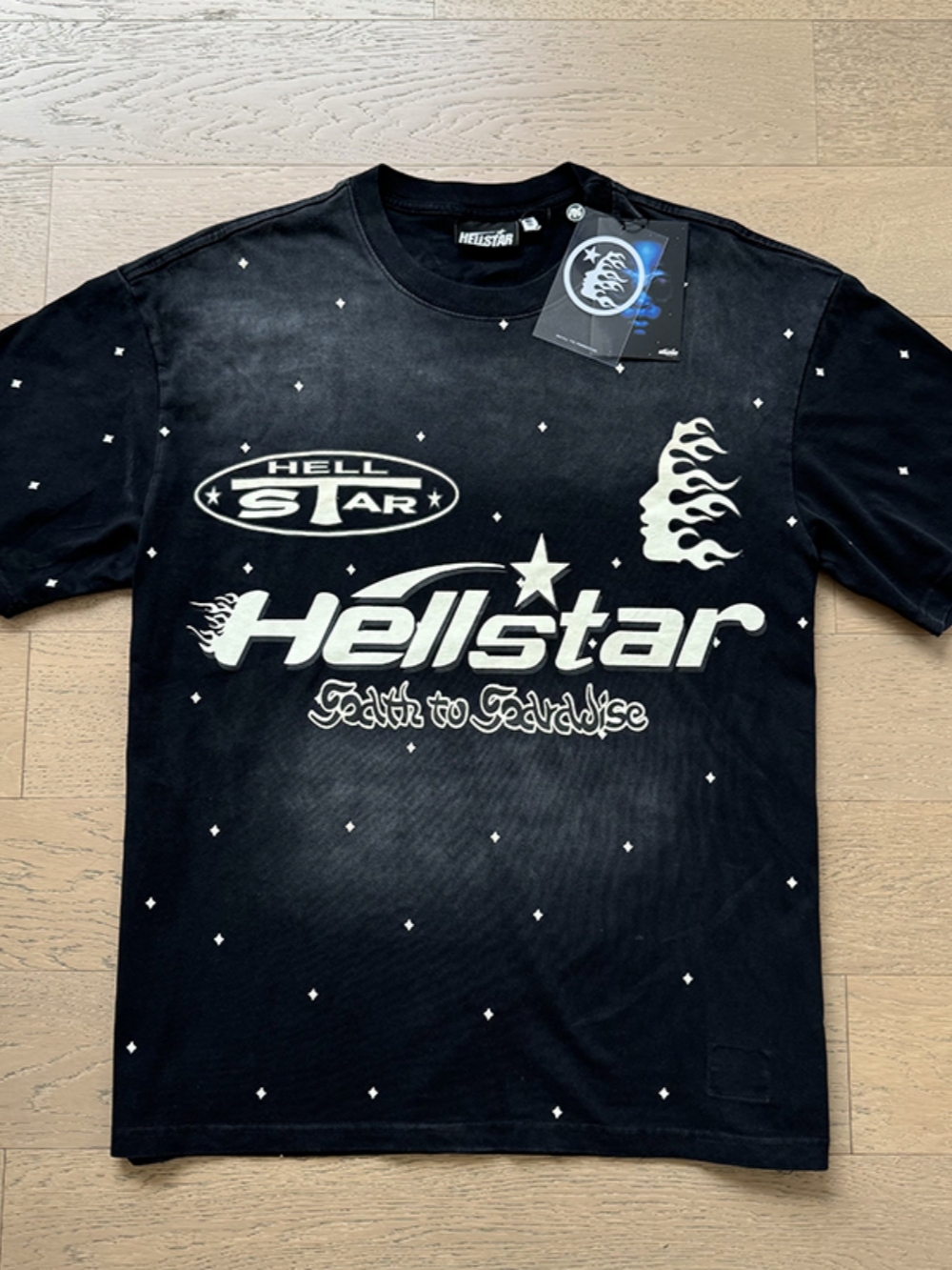 Full Star Logo Print Washed Black Tee