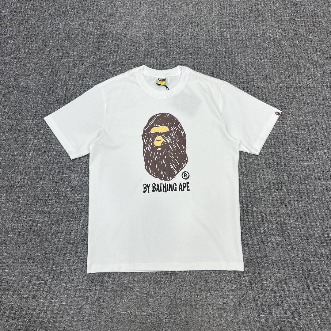 1:1 quality version Hand Painted Graffiti Ape Head Print Tee 2 colors