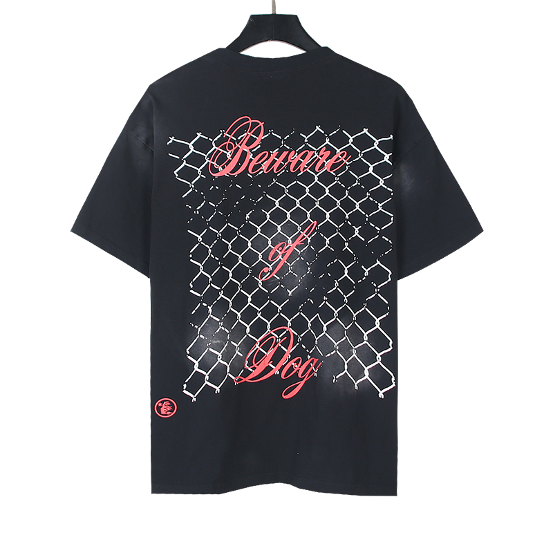 [buy more save more]Washed Version Dog Head Barbed Wire Letter Print tee