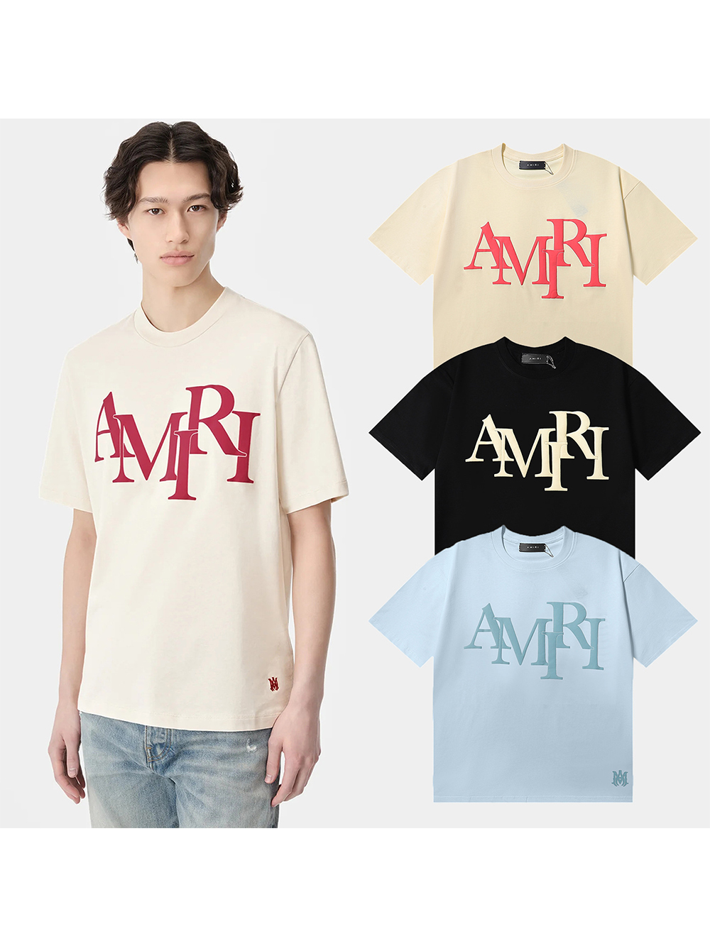 AM Mismatched Foam Letter Logo Print Tee 3 colors