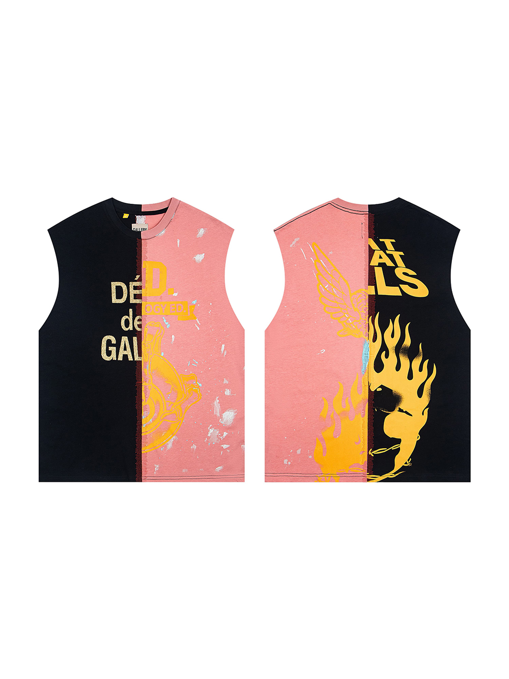 Black and Pink Colorblocking Ink Patchwork Vest