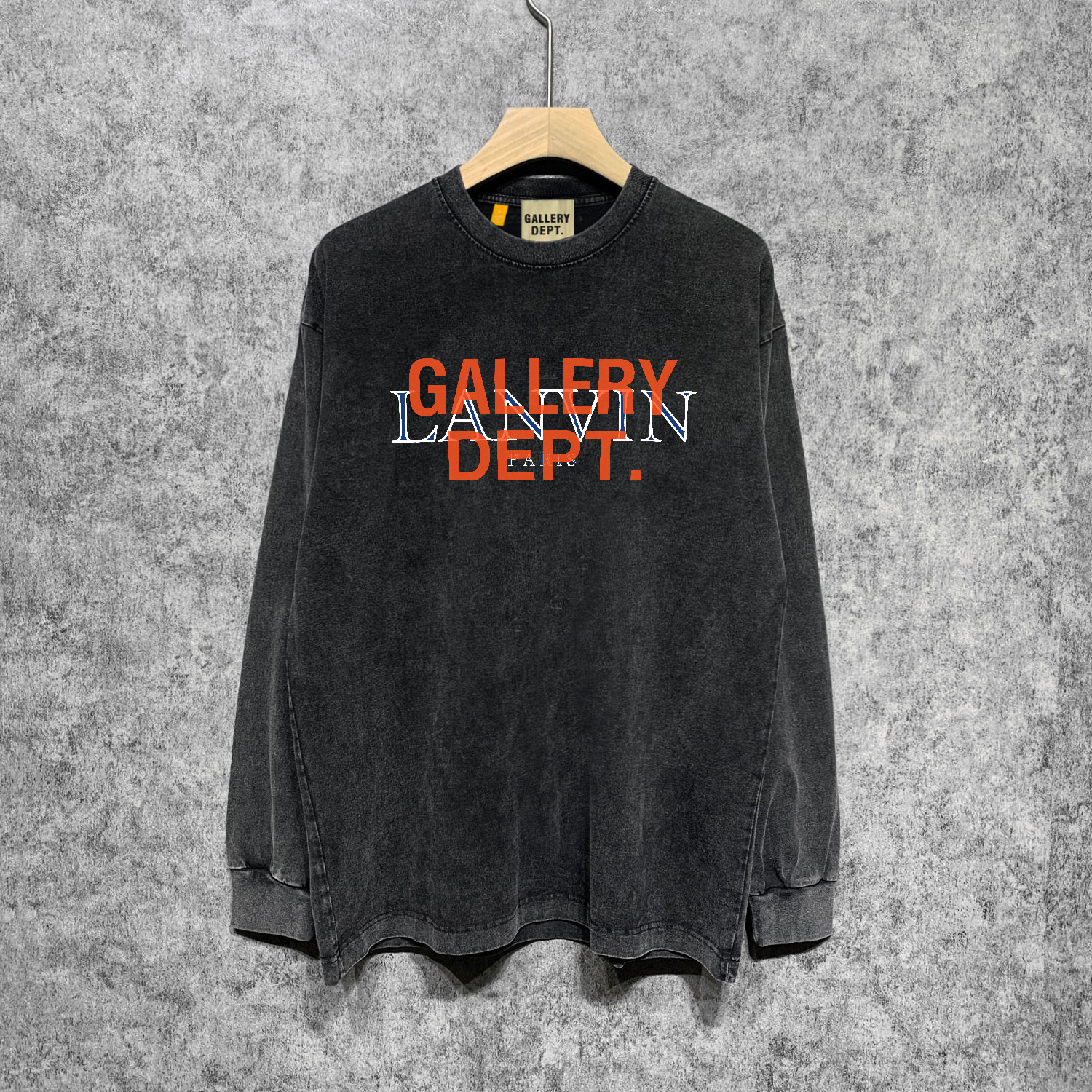 [buy more save more] Ink blue washed old print long sleeve T-shirt