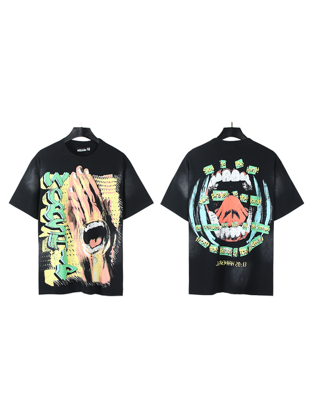 28118021 Worship Letter Teeth Tongue Print Washed Version Tee