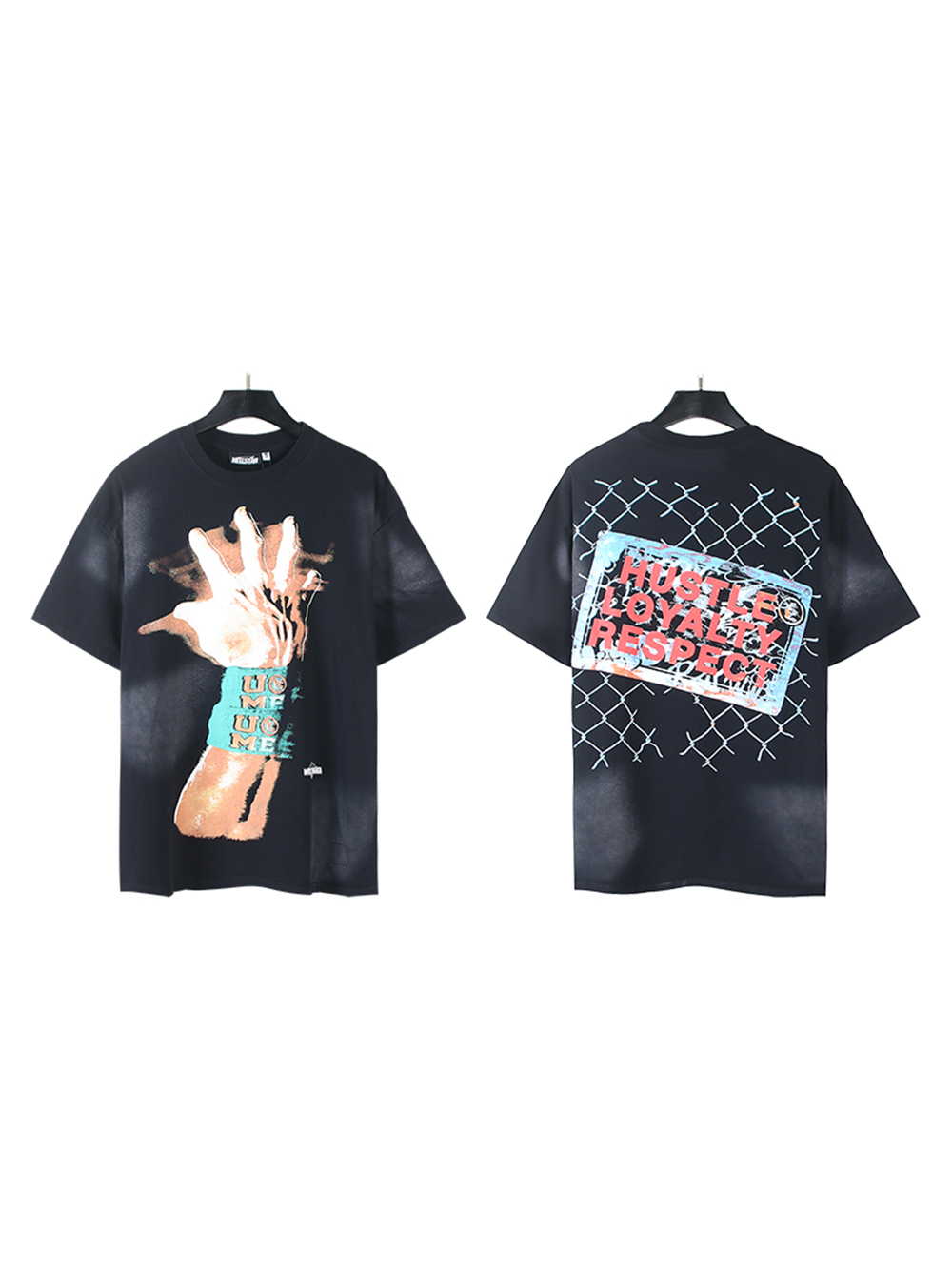 28183188 Wrestling Arm Letter Print Washed Version Tee