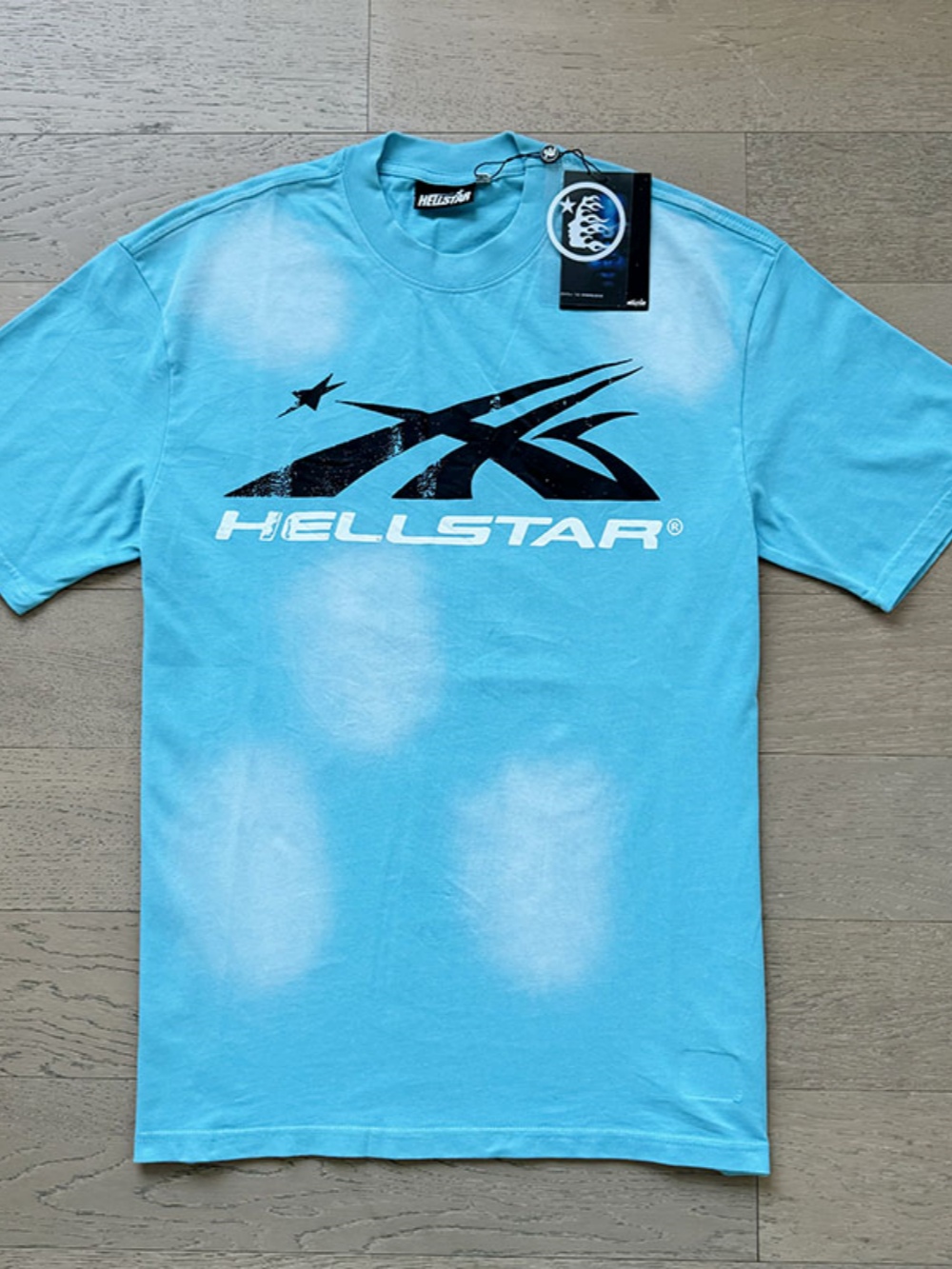 Black and White Logo Washed Blue Tee